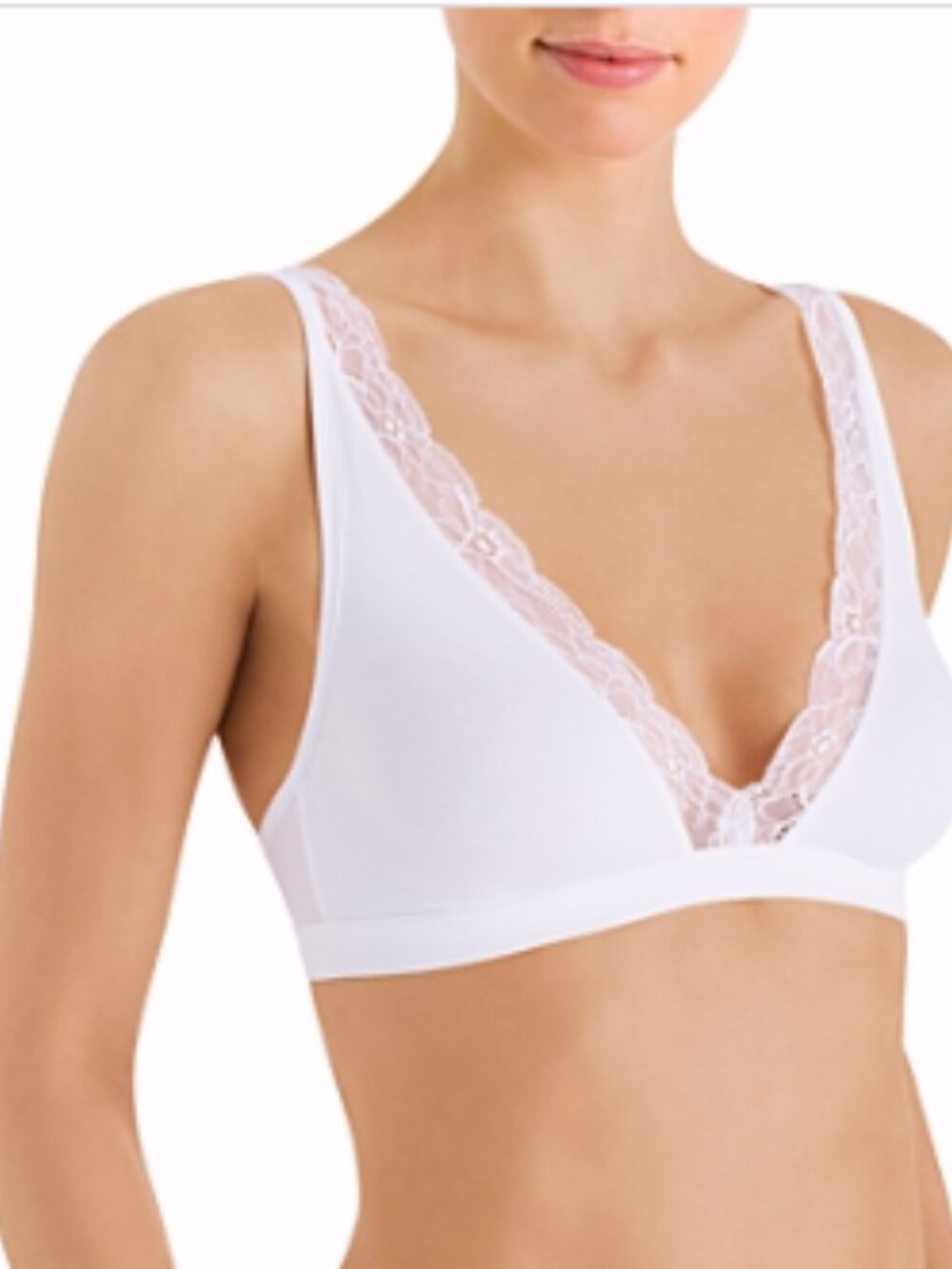 Hanro 32A Bra Cotton Lace Soft Cup White Bralette Wirefree 32 A Open Box